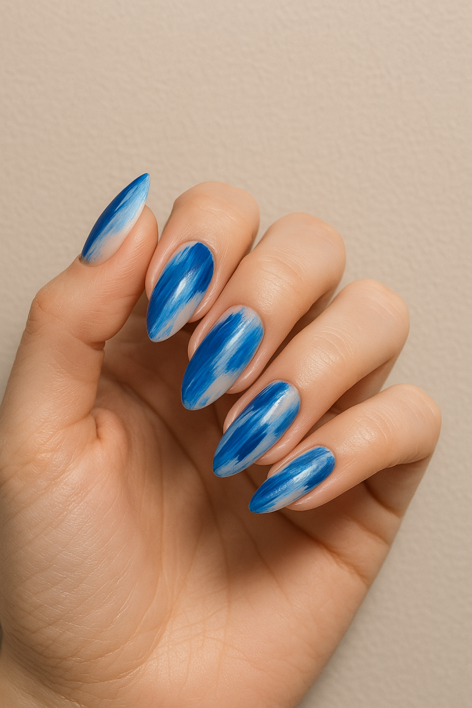 Abstract Brushstroke Blue Nails