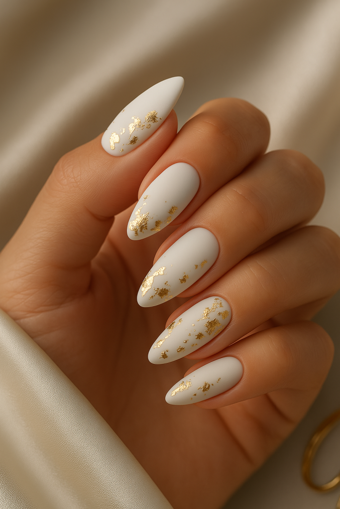 White Nails with Gold Foil