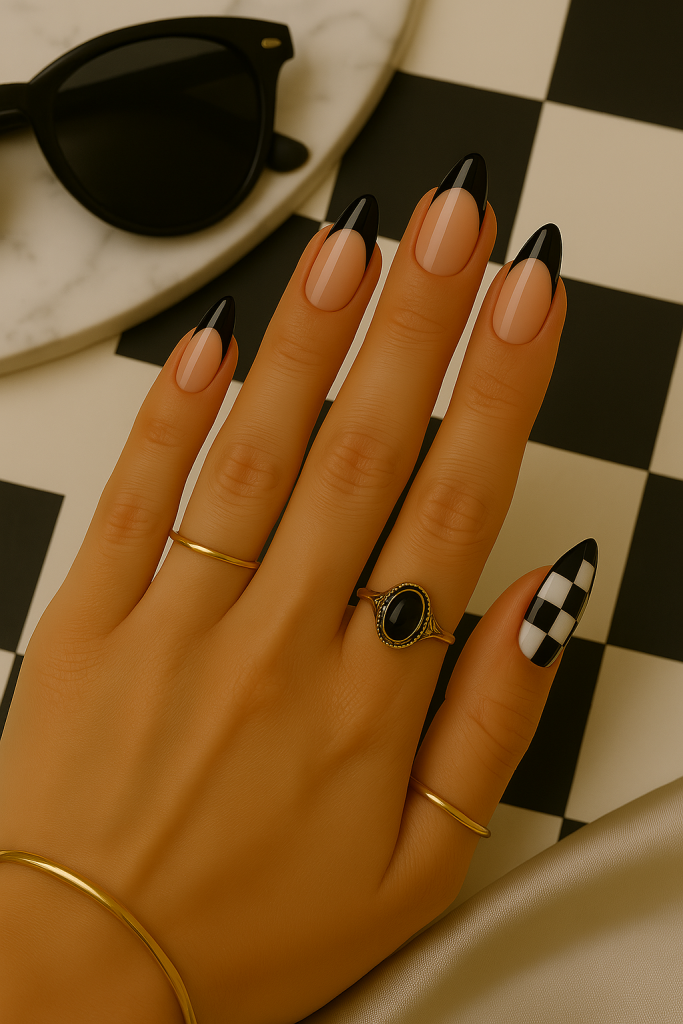 checkerboard black nails