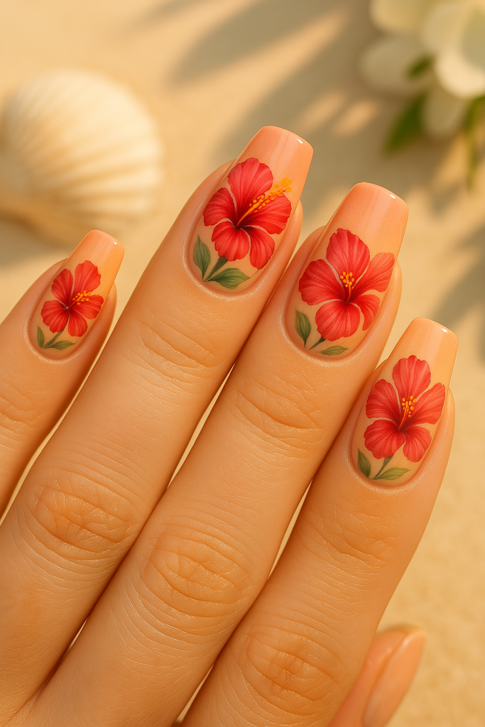 Classic Tropical Hibiscus Nails