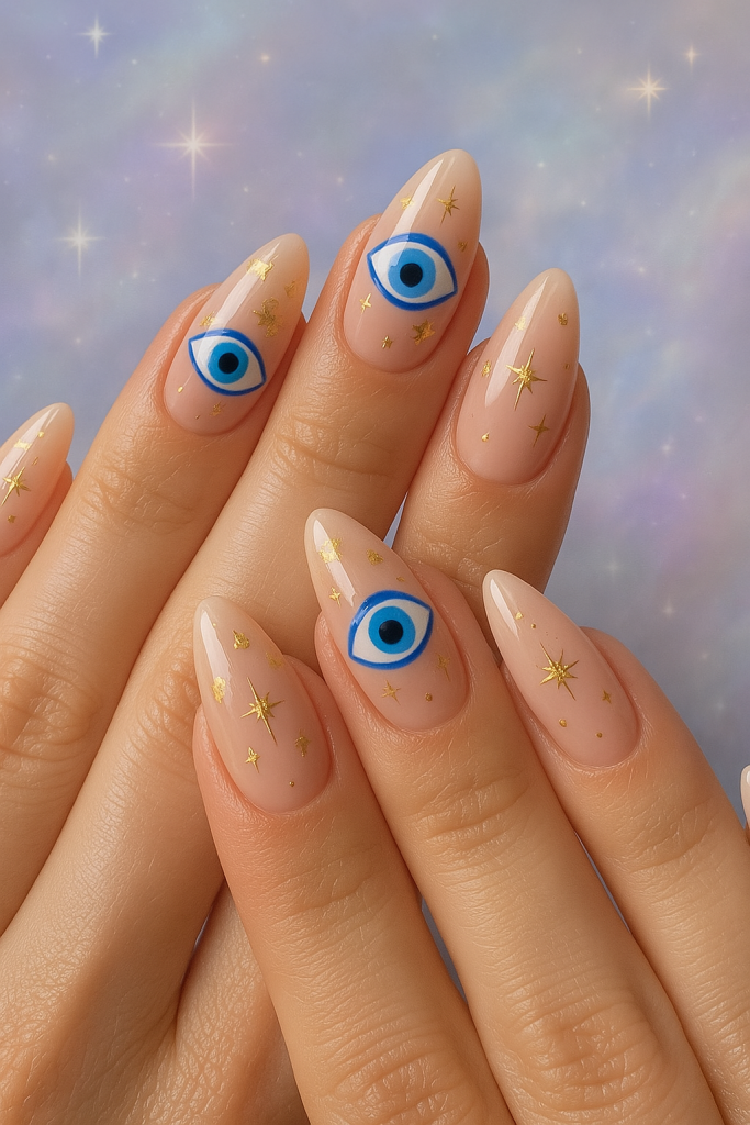 Evil Eye Almond Nails