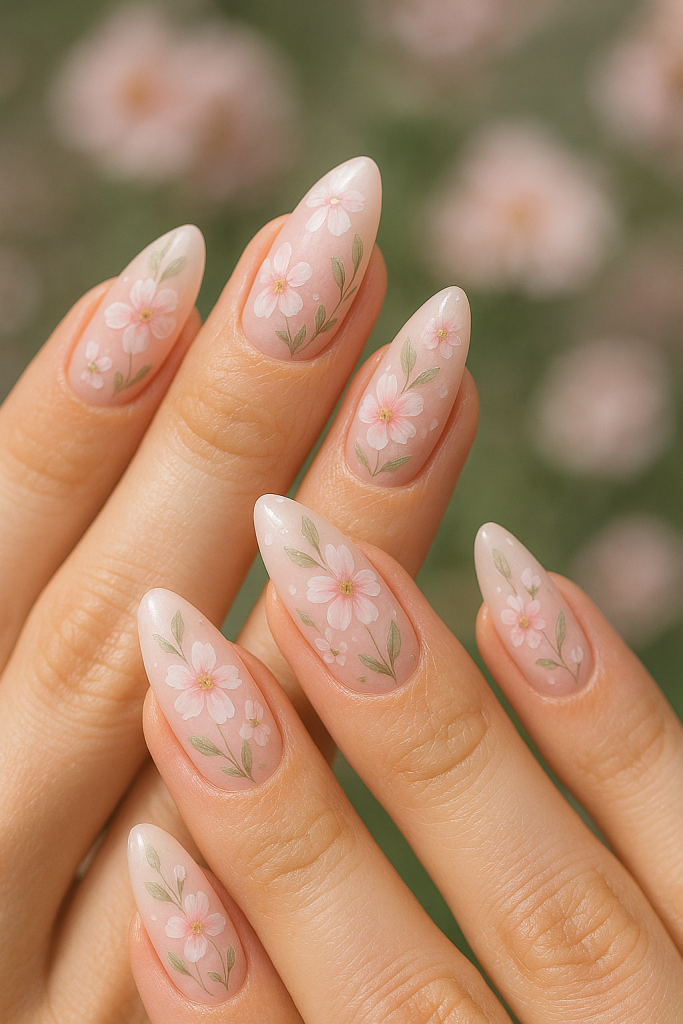 Floral Almond Nails