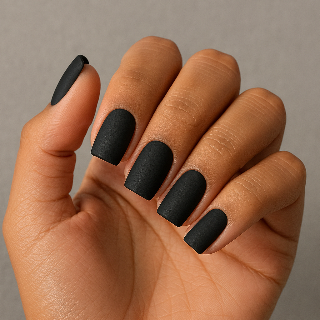 Matte Black Short Square Nails